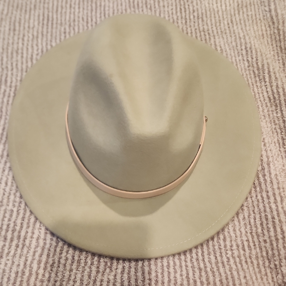 Free People Wythe Wool Leather Band Fedora Light Green